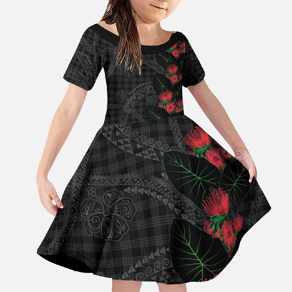 Hawaiian Kakau Art Family Matching Off Shoulder Maxi Dress and Hawaiian Shirt Taro Leaves with Ohia Lehua and Pakala Pattern - Polynesian Pride