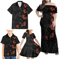 Hawaiian Kakau Art Family Matching Off Shoulder Maxi Dress and Hawaiian Shirt Taro Leaves with Ohia Lehua and Pakala Pattern - Polynesian Pride