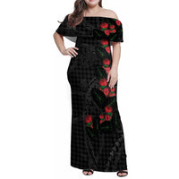 Hawaiian Kakau Art Family Matching Off Shoulder Maxi Dress and Hawaiian Shirt Taro Leaves with Ohia Lehua and Pakala Pattern - Polynesian Pride
