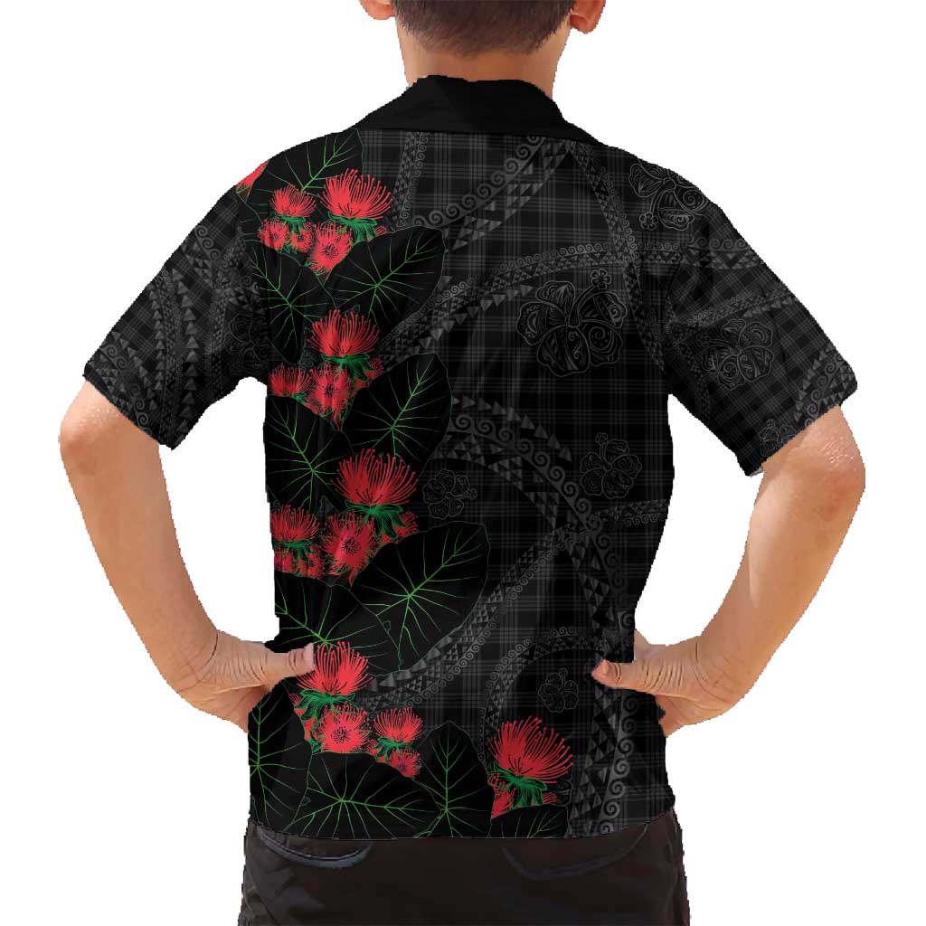 Hawaiian Kakau Art Family Matching Off Shoulder Short Dress and Hawaiian Shirt Taro Leaves with Ohia Lehua and Pakala Pattern - Polynesian Pride