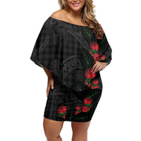 Hawaiian Kakau Art Family Matching Off Shoulder Short Dress and Hawaiian Shirt Taro Leaves with Ohia Lehua and Pakala Pattern - Polynesian Pride
