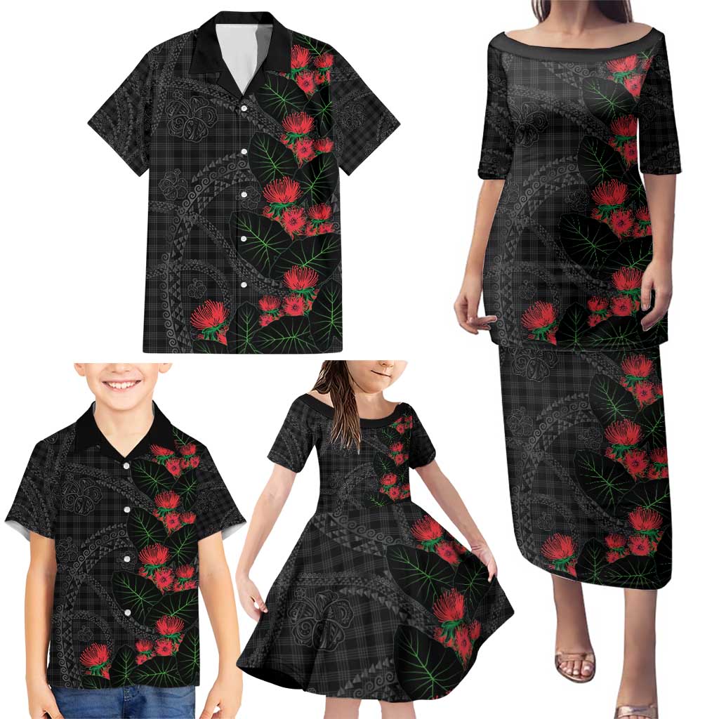 Hawaiian Kakau Art Family Matching Puletasi and Hawaiian Shirt Taro Leaves with Ohia Lehua and Pakala Pattern - Polynesian Pride