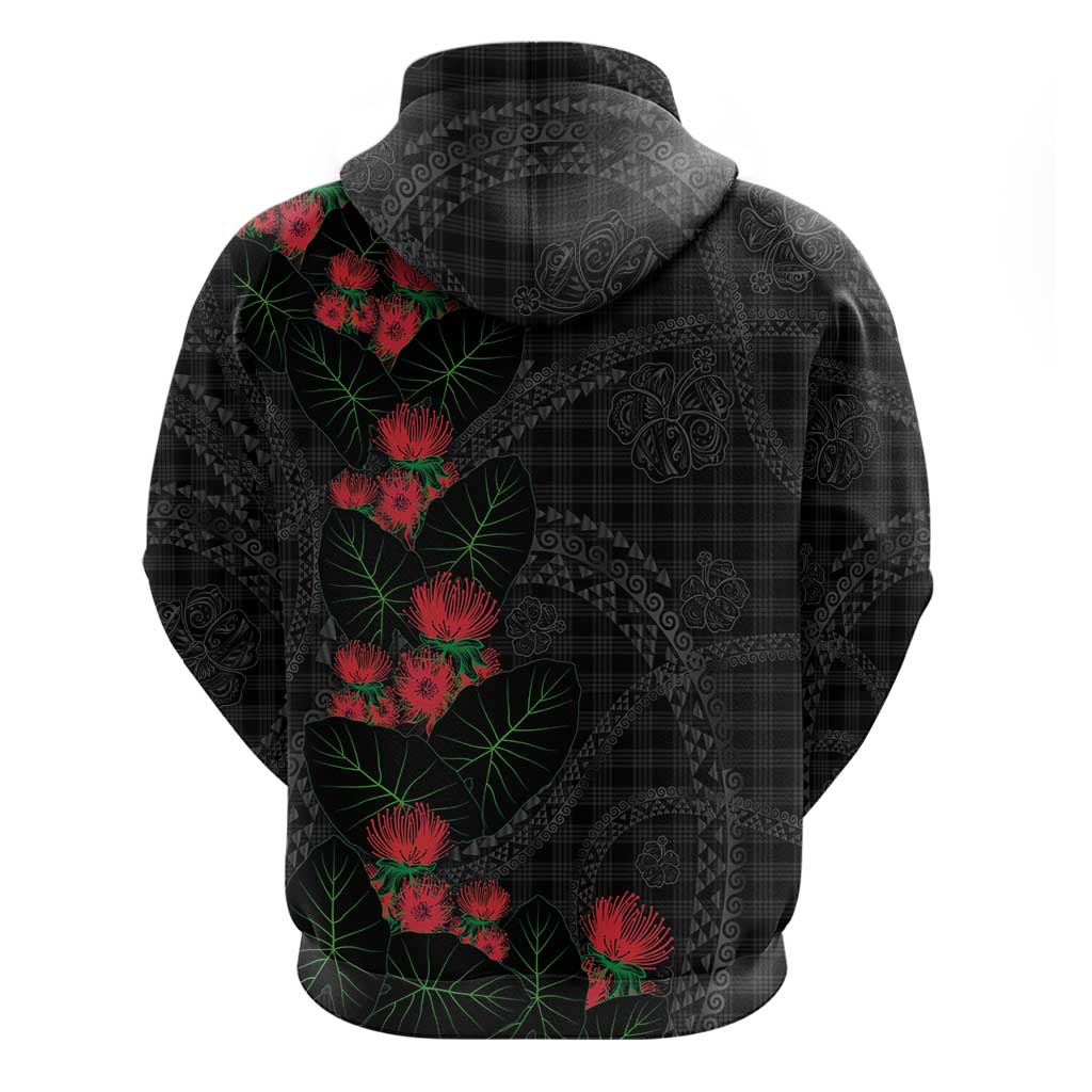 Hawaiian Kakau Art Hoodie Taro Leaves with Ohia Lehua and Pakala Pattern - Polynesian Pride