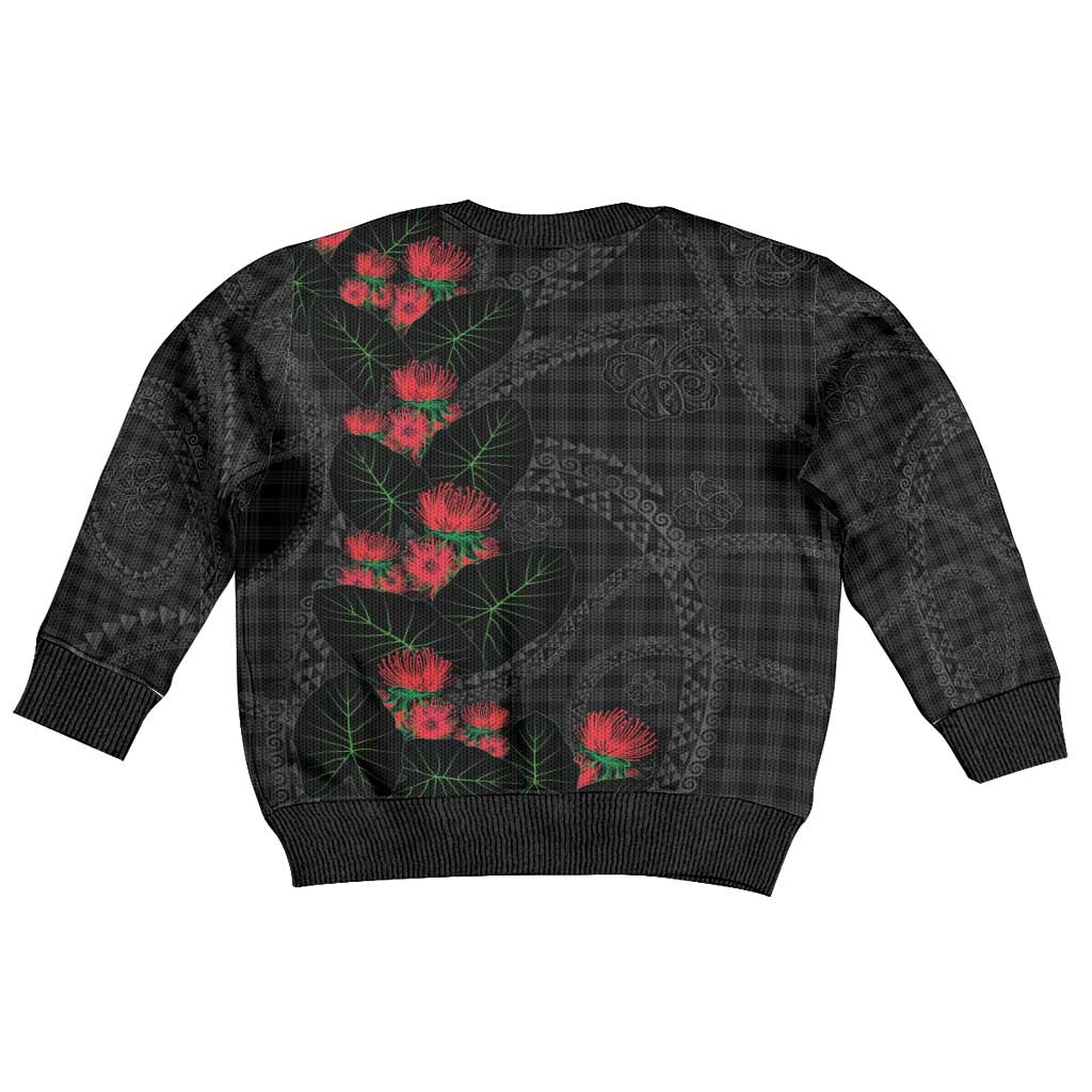 Hawaiian Kakau Art Kid Ugly Christmas Sweater Taro Leaves with Ohia Lehua and Pakala Pattern - Polynesian Pride
