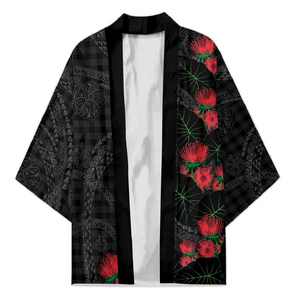 Hawaiian Kakau Art Kimono Taro Leaves with Ohia Lehua and Pakala Pattern - Polynesian Pride