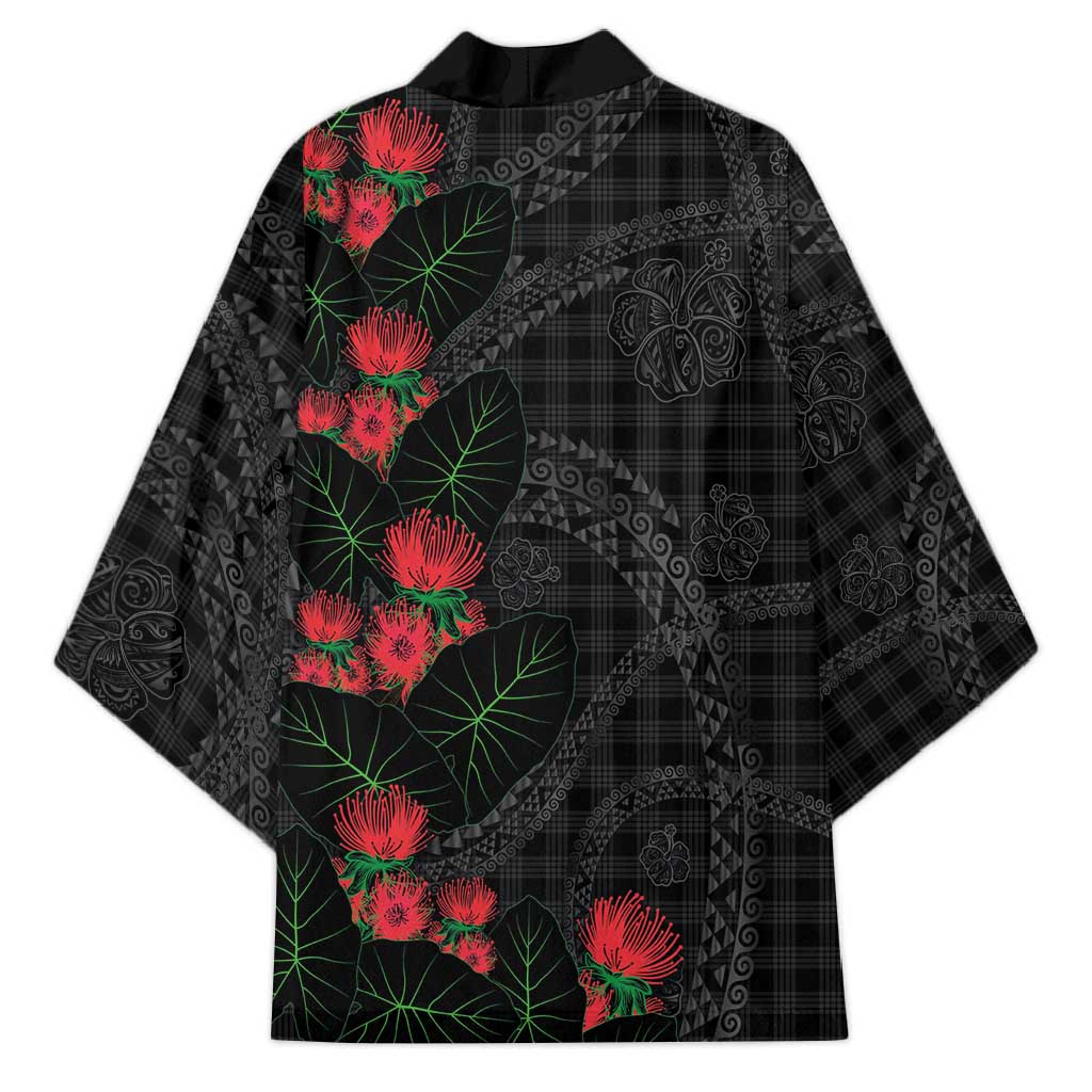 Hawaiian Kakau Art Kimono Taro Leaves with Ohia Lehua and Pakala Pattern - Polynesian Pride