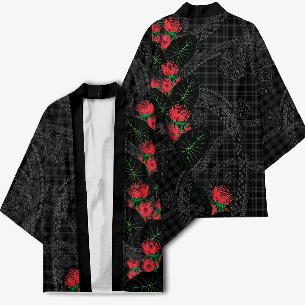 Hawaiian Kakau Art Kimono Taro Leaves with Ohia Lehua and Pakala Pattern - Polynesian Pride