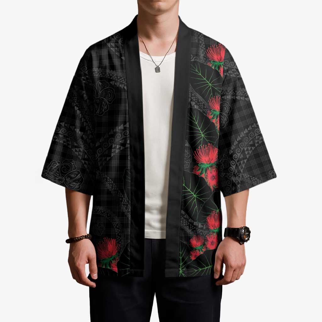 Hawaiian Kakau Art Kimono Taro Leaves with Ohia Lehua and Pakala Pattern - Polynesian Pride
