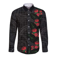 Hawaiian Kakau Art Long Sleeve Button Shirt Taro Leaves with Ohia Lehua and Pakala Pattern - Polynesian Pride