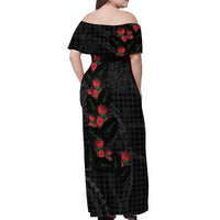 Hawaiian Kakau Art Off Shoulder Maxi Dress Taro Leaves with Ohia Lehua and Pakala Pattern - Polynesian Pride