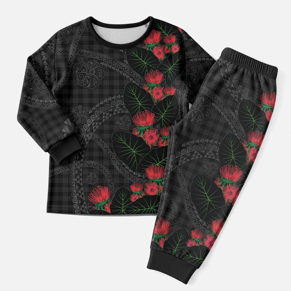 Hawaiian Kakau Art Christmas Pajama Set Taro Leaves with Ohia Lehua and Pakala Pattern - Polynesian Pride