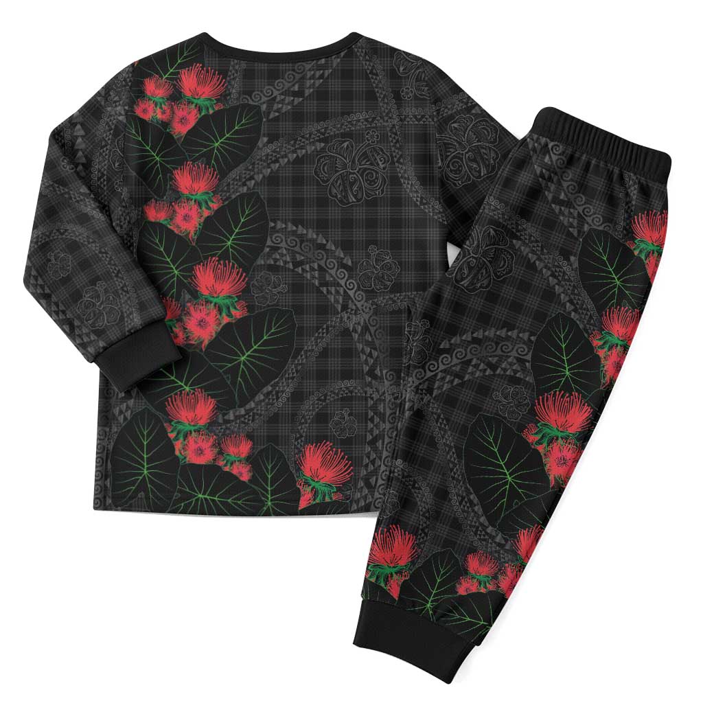 Hawaiian Kakau Art Christmas Pajama Set Taro Leaves with Ohia Lehua and Pakala Pattern - Polynesian Pride