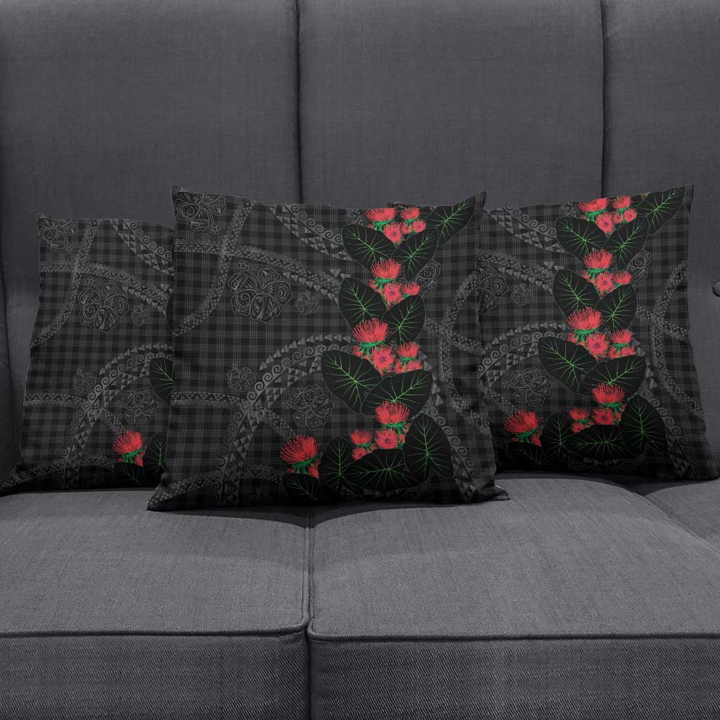 Hawaiian Kakau Art Pillow Cover Taro Leaves with Ohia Lehua and Pakala Pattern LT03 - Polynesian Pride