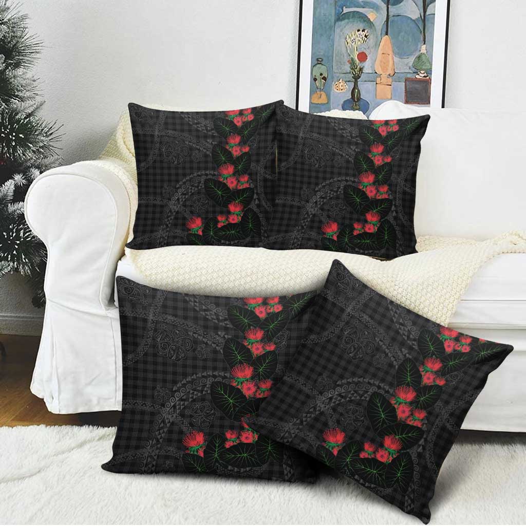 Hawaiian Kakau Art Pillow Cover Taro Leaves with Ohia Lehua and Pakala Pattern LT03 - Polynesian Pride