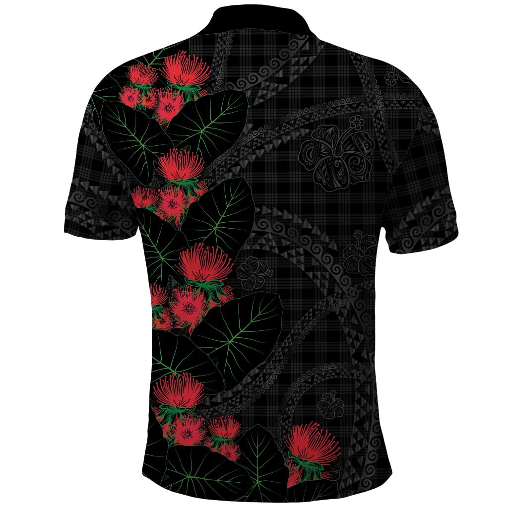 Hawaiian Kakau Art Polo Shirt Taro Leaves with Ohia Lehua and Pakala Pattern - Polynesian Pride