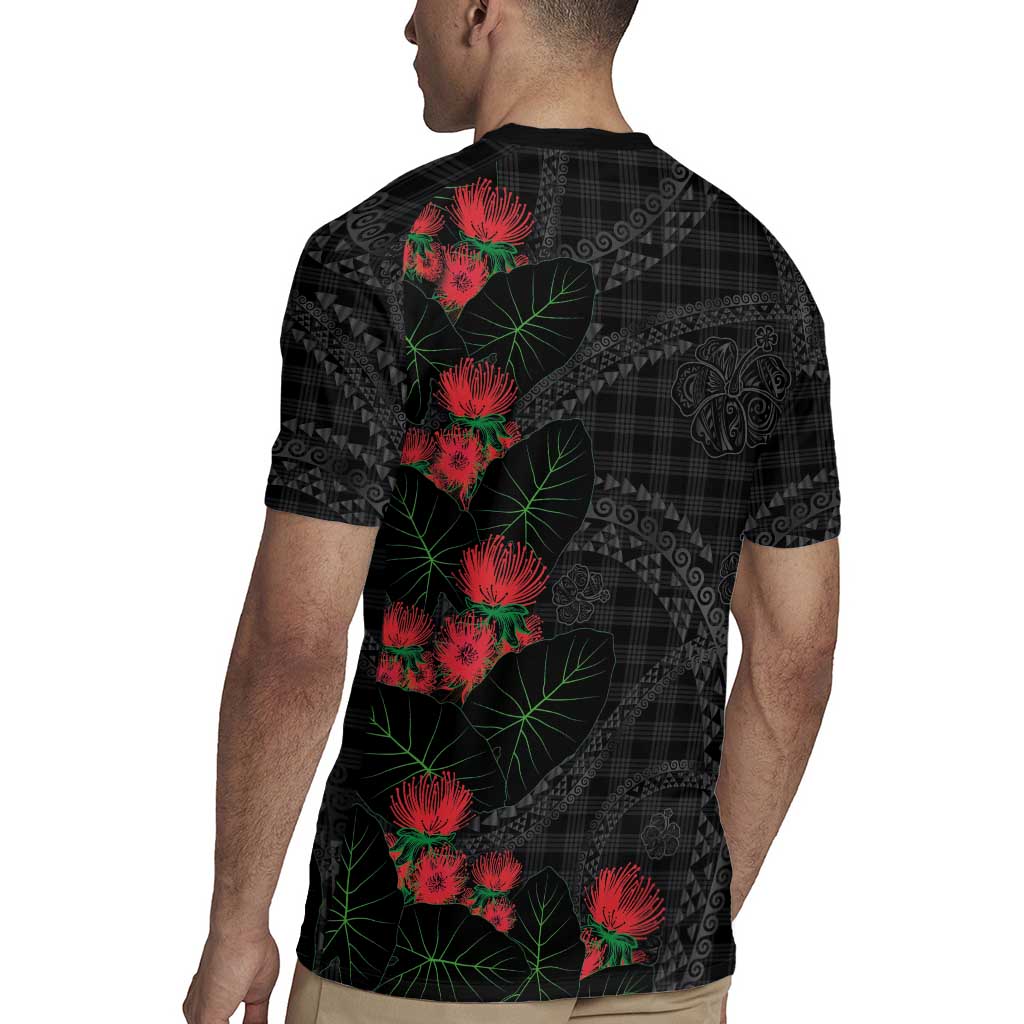 Hawaiian Kakau Art Rugby Jersey Taro Leaves with Ohia Lehua and Pakala Pattern - Polynesian Pride