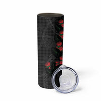 Hawaiian Kakau Art Skinny Tumbler Taro Leaves with Ohia Lehua and Pakala Pattern - Polynesian Pride