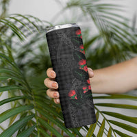 Hawaiian Kakau Art Skinny Tumbler Taro Leaves with Ohia Lehua and Pakala Pattern - Polynesian Pride
