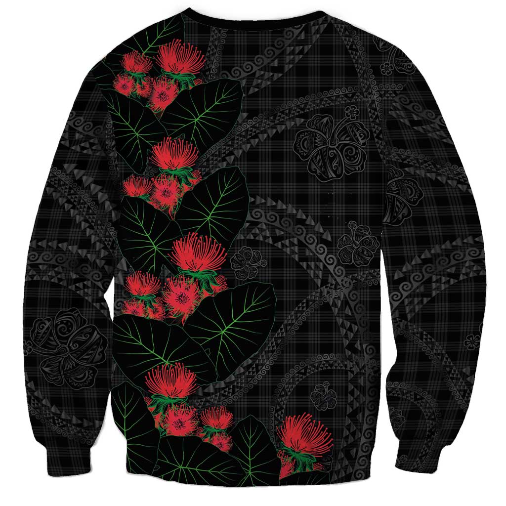 Hawaiian Kakau Art Sweatshirt Taro Leaves with Ohia Lehua and Pakala Pattern - Polynesian Pride