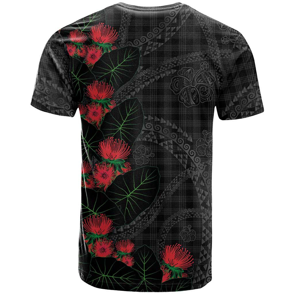 Hawaiian Kakau Art T Shirt Taro Leaves with Ohia Lehua and Pakala Pattern - Polynesian Pride