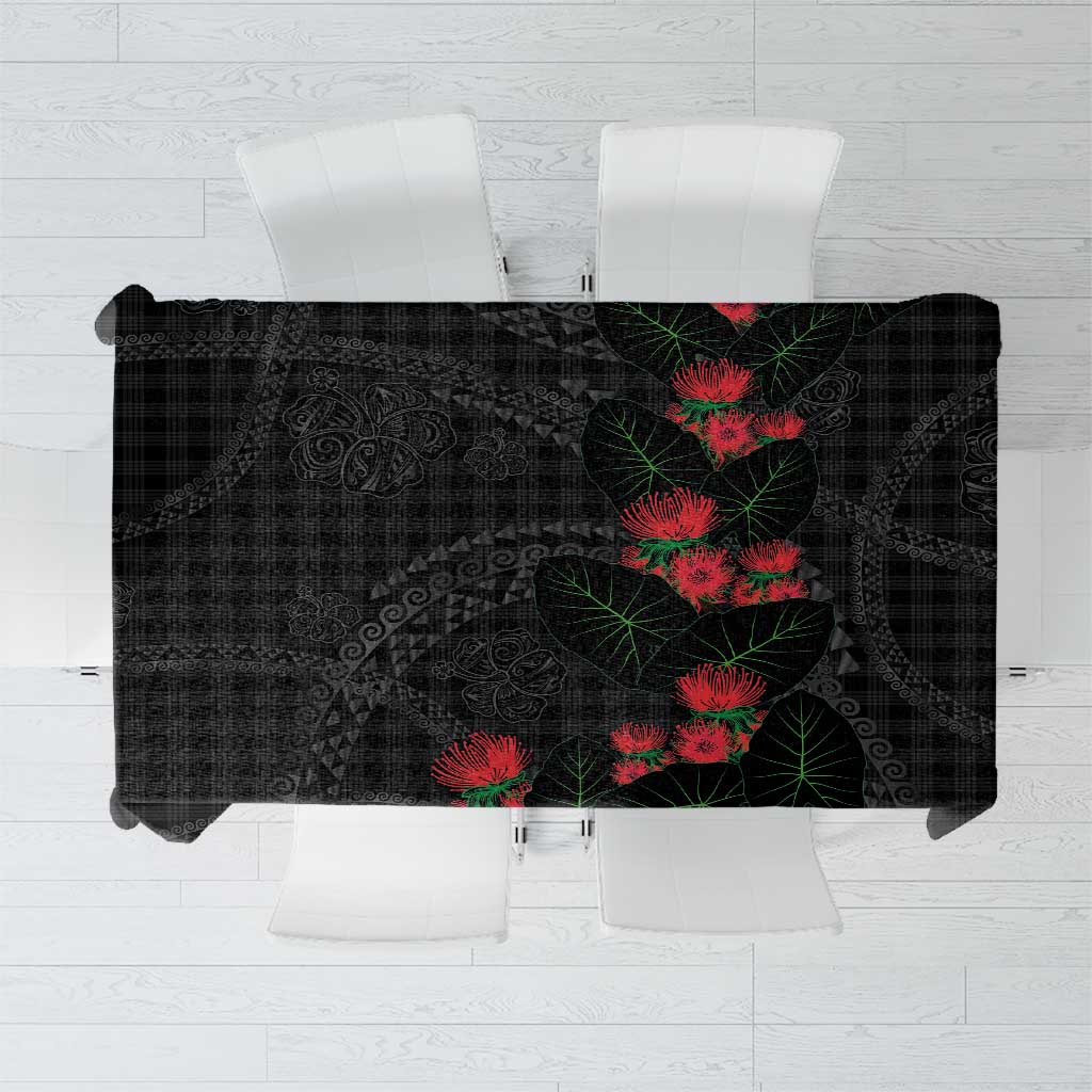 Hawaiian Kakau Art Tablecloth Taro Leaves with Ohia Lehua and Pakala Pattern - Polynesian Pride
