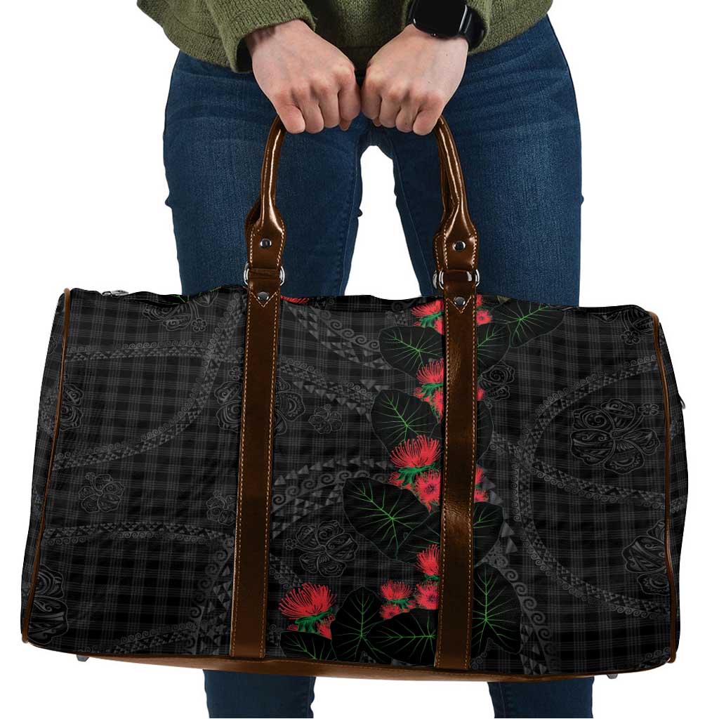 Hawaiian Kakau Art Travel Bag Taro Leaves with Ohia Lehua and Pakala Pattern - Polynesian Pride