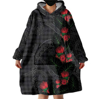Hawaiian Kakau Art Wearable Blanket Hoodie Taro Leaves with Ohia Lehua and Pakala Pattern - Polynesian Pride