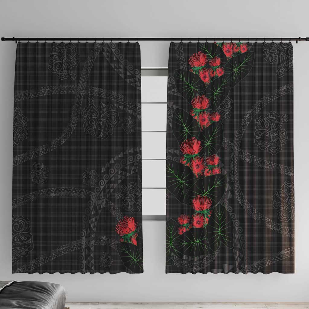 Hawaiian Kakau Art Window Curtain Taro Leaves with Ohia Lehua and Pakala Pattern - Polynesian Pride