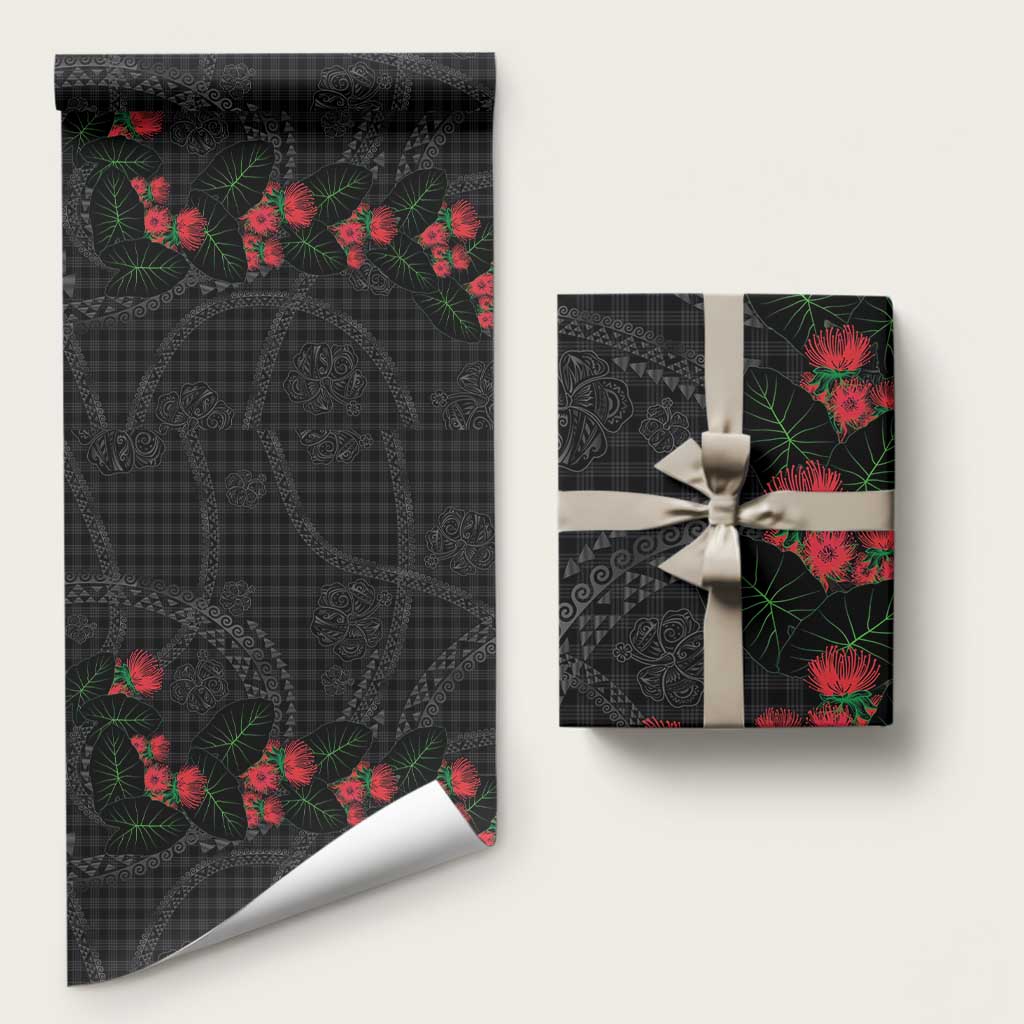 Hawaiian Kakau Art Wrapping Paper Taro Leaves with Ohia Lehua and Pakala Pattern - Polynesian Pride
