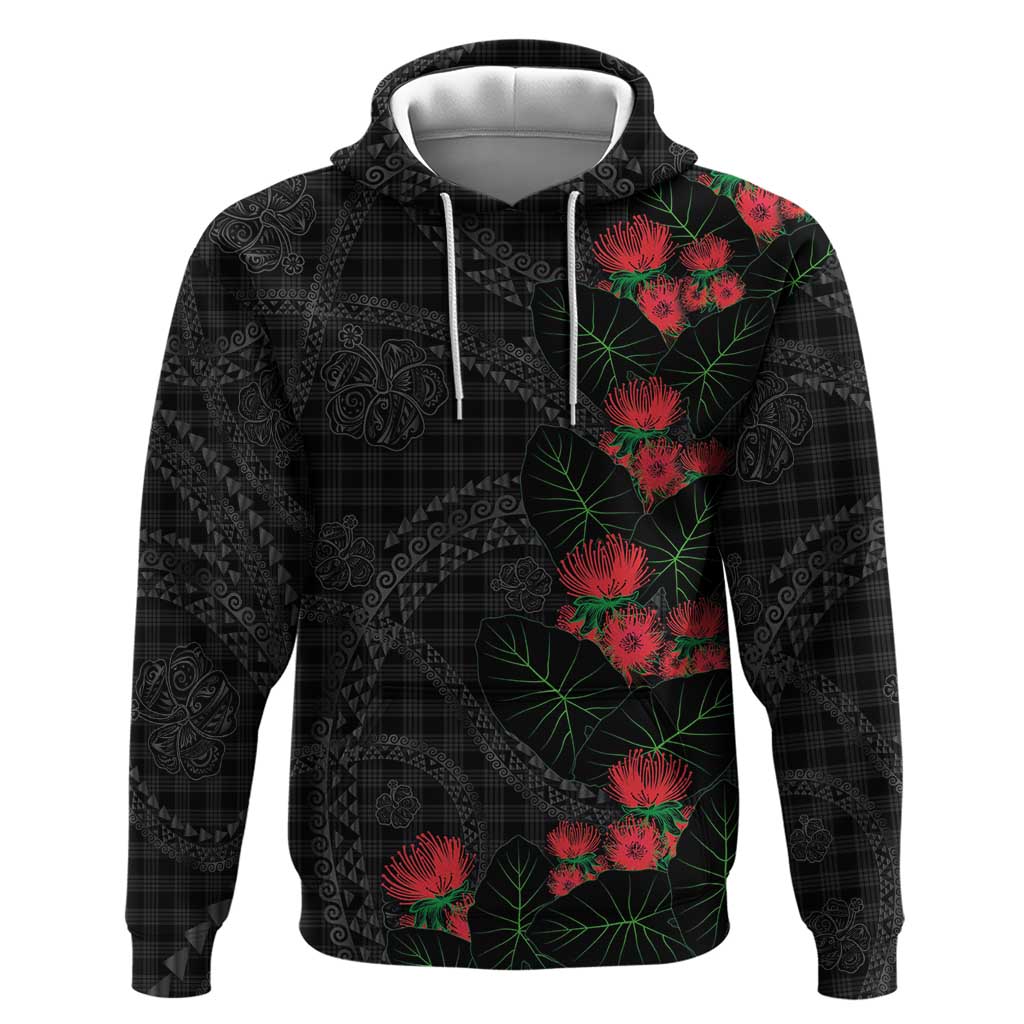 Hawaiian Kakau Art Zip Hoodie Taro Leaves with Ohia Lehua and Pakala Pattern - Polynesian Pride