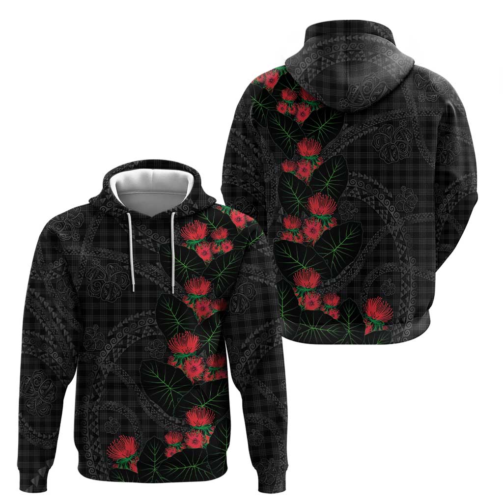 Hawaiian Kakau Art Zip Hoodie Taro Leaves with Ohia Lehua and Pakala Pattern - Polynesian Pride