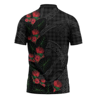 Hawaiian Kakau Art Zipper Polo Shirt Taro Leaves with Ohia Lehua and Pakala Pattern - Polynesian Pride