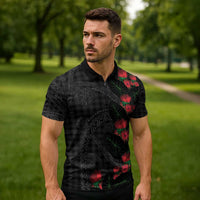 Hawaiian Kakau Art Zipper Polo Shirt Taro Leaves with Ohia Lehua and Pakala Pattern - Polynesian Pride