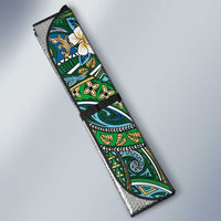 Hawaiian Art Flower Tribal with Lei Auto Sun Shade Palaka Pattern Green Color - Polynesian Pride