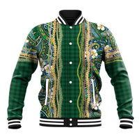 Hawaiian Art Flower Tribal with Lei Baseball Jacket Palaka Pattern Green Color - Polynesian Pride