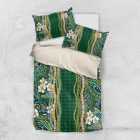 Hawaiian Art Flower Tribal with Lei Bedding Set Palaka Pattern Green Color - Polynesian Pride