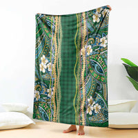 Hawaiian Art Flower Tribal with Lei Blanket Palaka Pattern Green Color - Polynesian Pride