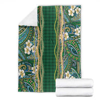 Hawaiian Art Flower Tribal with Lei Blanket Palaka Pattern Green Color - Polynesian Pride