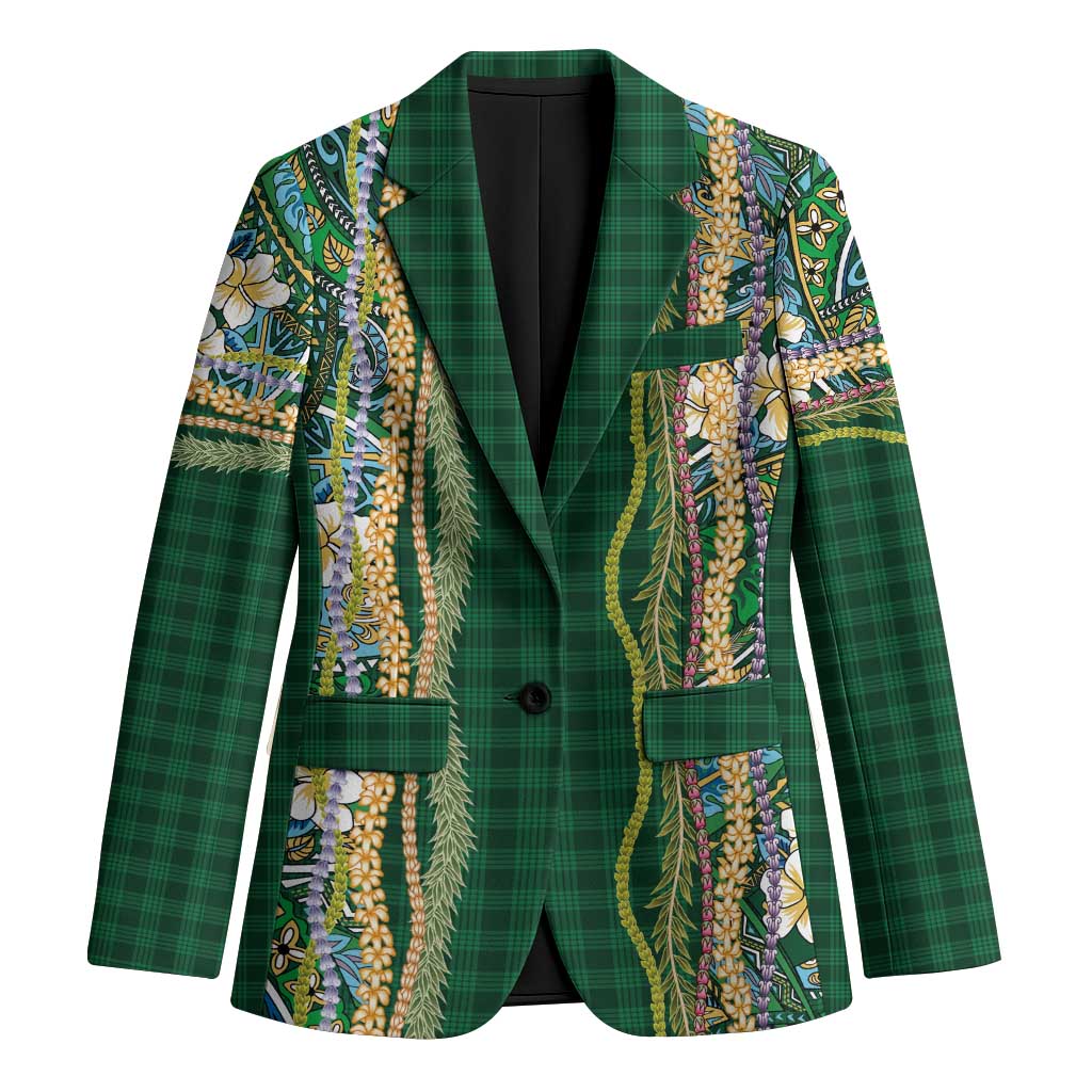 Hawaiian Art Flower Tribal with Lei Blazer Palaka Pattern Green Color - Polynesian Pride