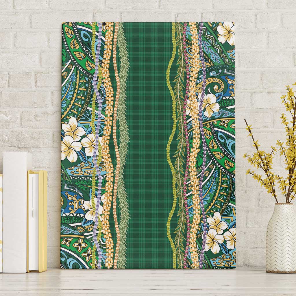 Hawaiian Art Flower Tribal with Lei Canvas Wall Art Palaka Pattern Green Color - Polynesian Pride