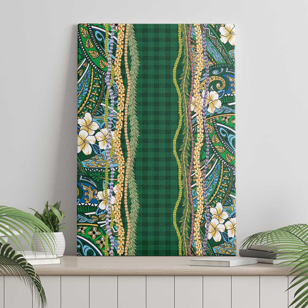 Hawaiian Art Flower Tribal with Lei Canvas Wall Art Palaka Pattern Green Color - Polynesian Pride