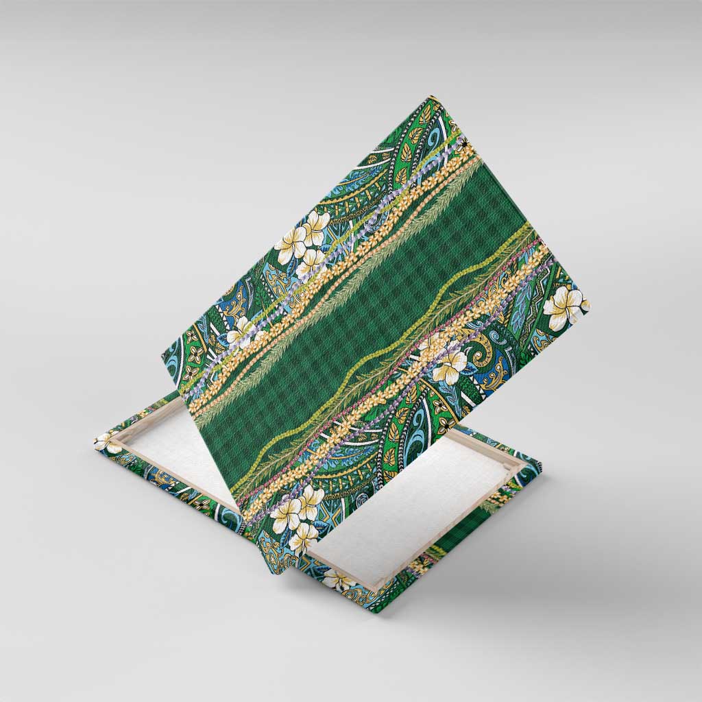 Hawaiian Art Flower Tribal with Lei Canvas Wall Art Palaka Pattern Green Color - Polynesian Pride