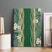 Hawaiian Art Flower Tribal with Lei Canvas Wall Art Palaka Pattern Green Color - Polynesian Pride
