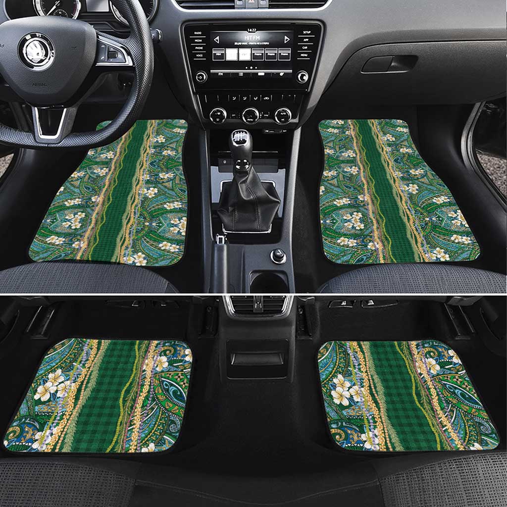 Hawaiian Art Flower Tribal with Lei Car Mats Palaka Pattern Green Color - Polynesian Pride