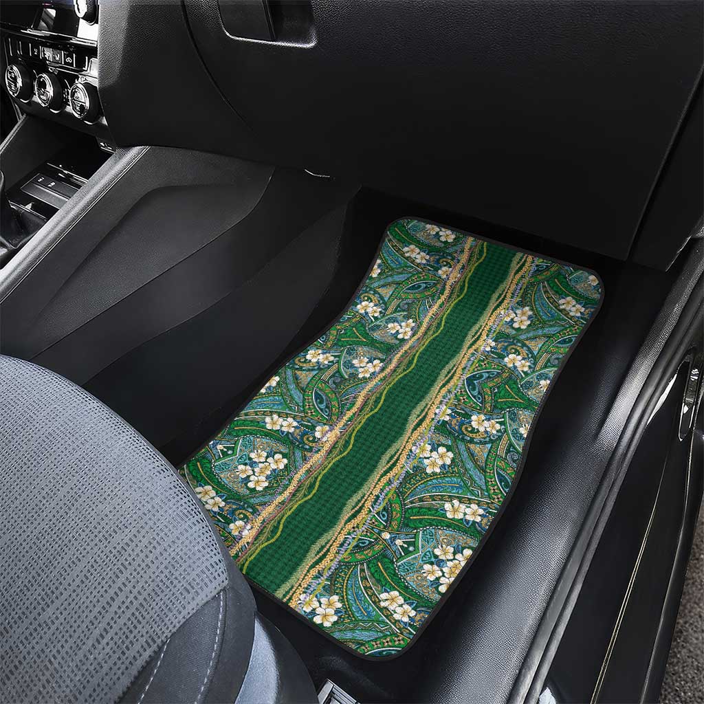 Hawaiian Art Flower Tribal with Lei Car Mats Palaka Pattern Green Color - Polynesian Pride