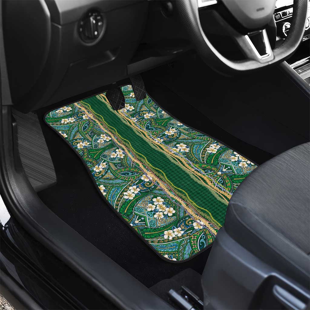 Hawaiian Art Flower Tribal with Lei Car Mats Palaka Pattern Green Color - Polynesian Pride