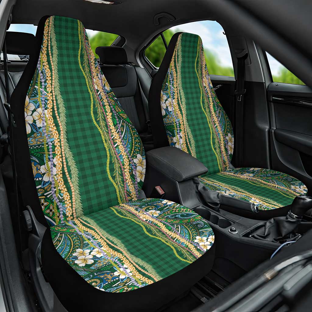Hawaiian Art Flower Tribal with Lei Car Seat Cover Palaka Pattern Green Color - Polynesian Pride