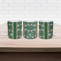 Hawaiian Art Flower Tribal with Lei Ceramic Mug Palaka Pattern Green Color - Polynesian Pride