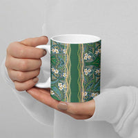 Hawaiian Art Flower Tribal with Lei Ceramic Mug Palaka Pattern Green Color - Polynesian Pride
