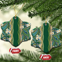 Hawaiian Art Flower Tribal with Lei Ceramic Ornament Palaka Pattern Green Color - Polynesian Pride